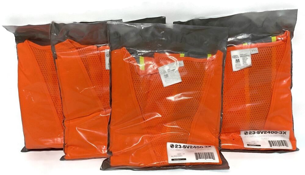 ANSI Class 2 High Vis Safety Vest Fluorescent Orange 3XL 23-SV2400 Lot of 4